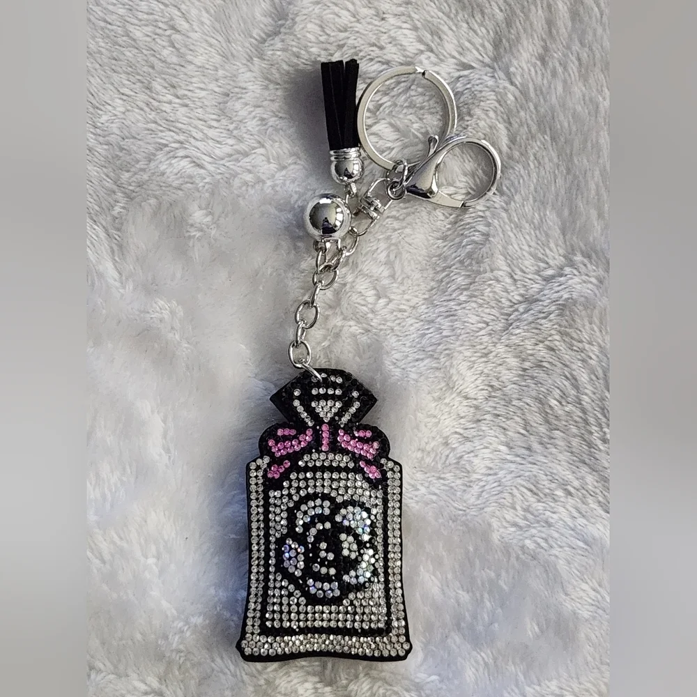 Rhinestone Perfume Bottle Keychain Bag Charm